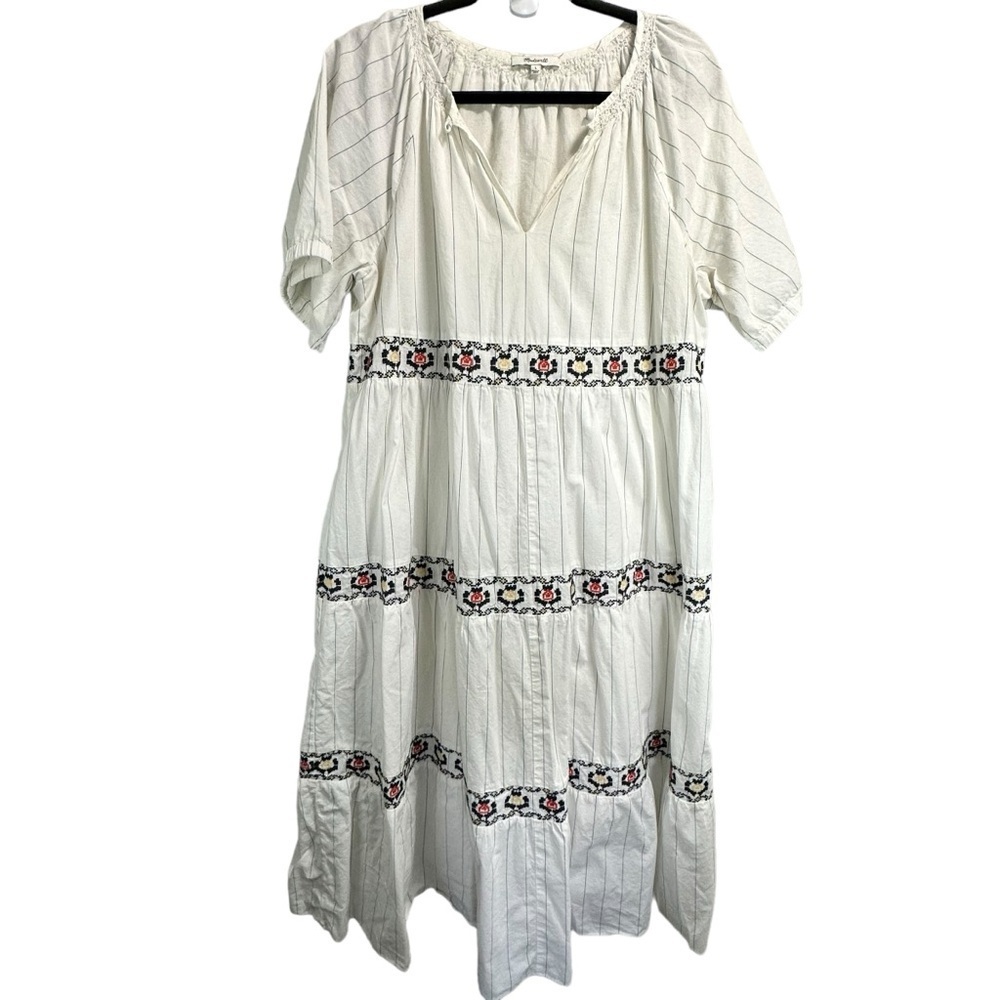 Madewell Embroidered Keyhole Tiered Midi Dress in Stripe - Picture 4 of 10
